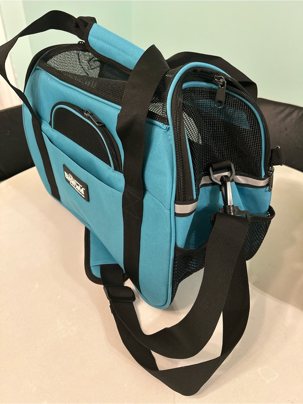 EliteField 3 Door Folding Soft Dog Cat Carrier, 19" L x 14" H Aqua & Black NEW